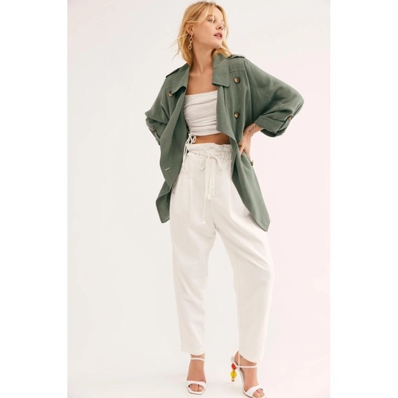 Free People Jackets & Blazers - Free People Double Breasted The Lea Jacket Sage Green Cupro Utility Large Trench